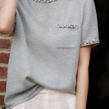 Sequin round neck short sleeve T-shirt - liwisi