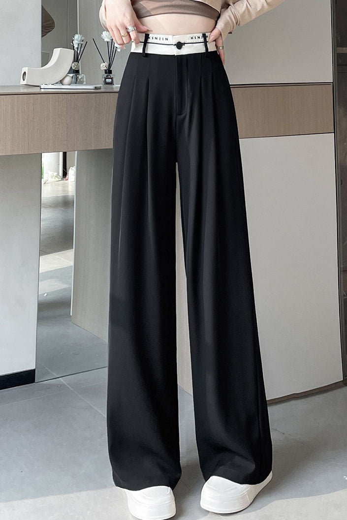 Lettered high-waisted floor-length casual pants - liwisi