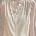 Ruffle-edged V-neck faux button sleeveless shirt - liwisi
