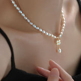 Natural freshwater pearl beaded four-leaf clover pendant necklace - liwisi