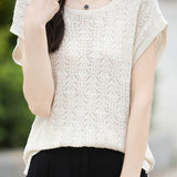 Hollow lace knit T-shirt