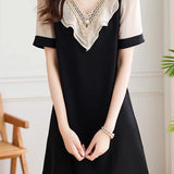 Elegant patchwork short sleeve dress - liwisi
