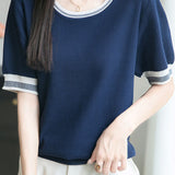 Ice silk color-blocked pullover knit top