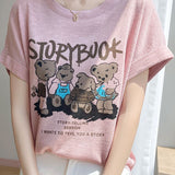 Lettered bear graphic short sleeve T-shirt - liwisi
