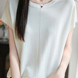 Minimalist versatile round neck top - liwisi