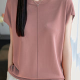 Minimalist versatile round neck top - liwisi