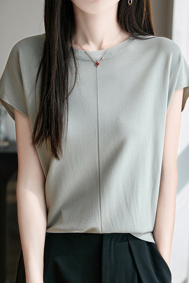 Minimalist versatile round neck top - liwisi