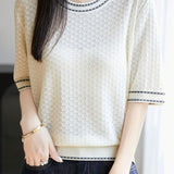 Casual versatile knit T-shirt - liwisi