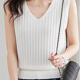V-neck sleeveless textured knit tank top