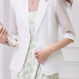 Three-quarter sleeve pocketed casual blazer