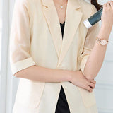 Three-quarter sleeve pocketed casual blazer