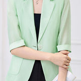 Three-quarter sleeve pocketed casual blazer