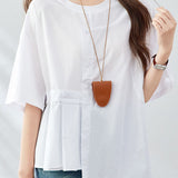 Round neck short sleeve irregular pure cotton T-shirt