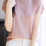 Solid color loose-fit knit T-shirt