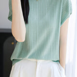 Solid color loose-fit knit T-shirt
