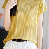 Solid color loose-fit knit T-shirt
