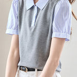 Trendy faux two-piece striped shirt - liwisi