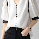 French-style fashionable puff sleeve shirt - liwisi