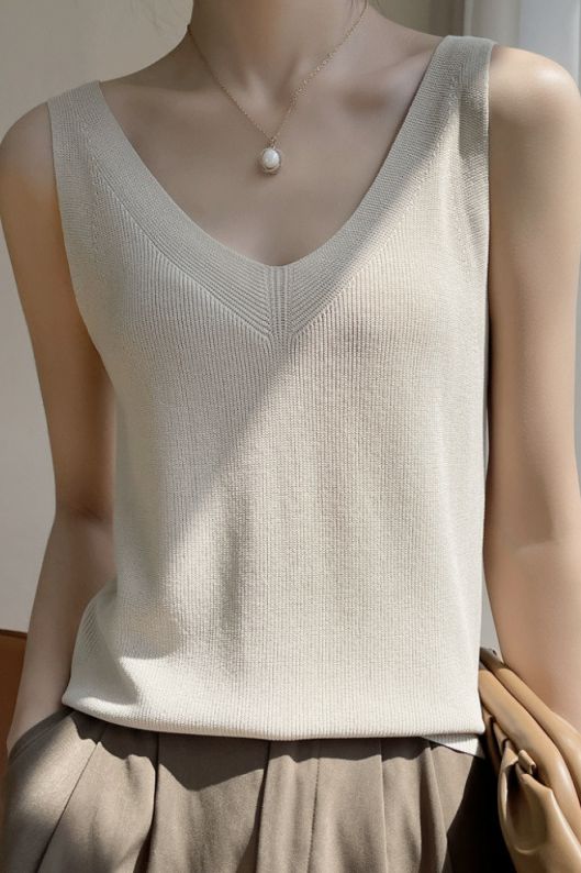 V-neck loose knit top - liwisi