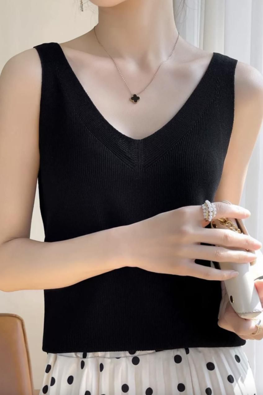 V-neck loose knit top - liwisi