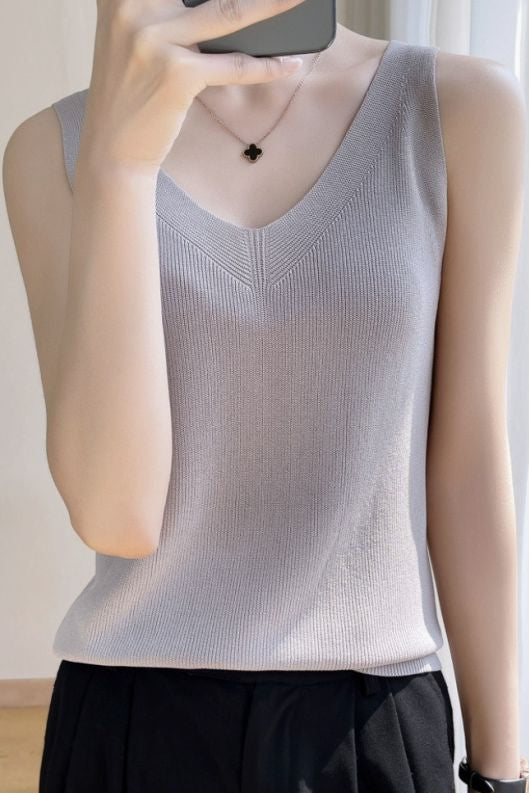 V-neck loose knit top - liwisi