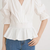 French-style versatile puff sleeve shirt - liwisi