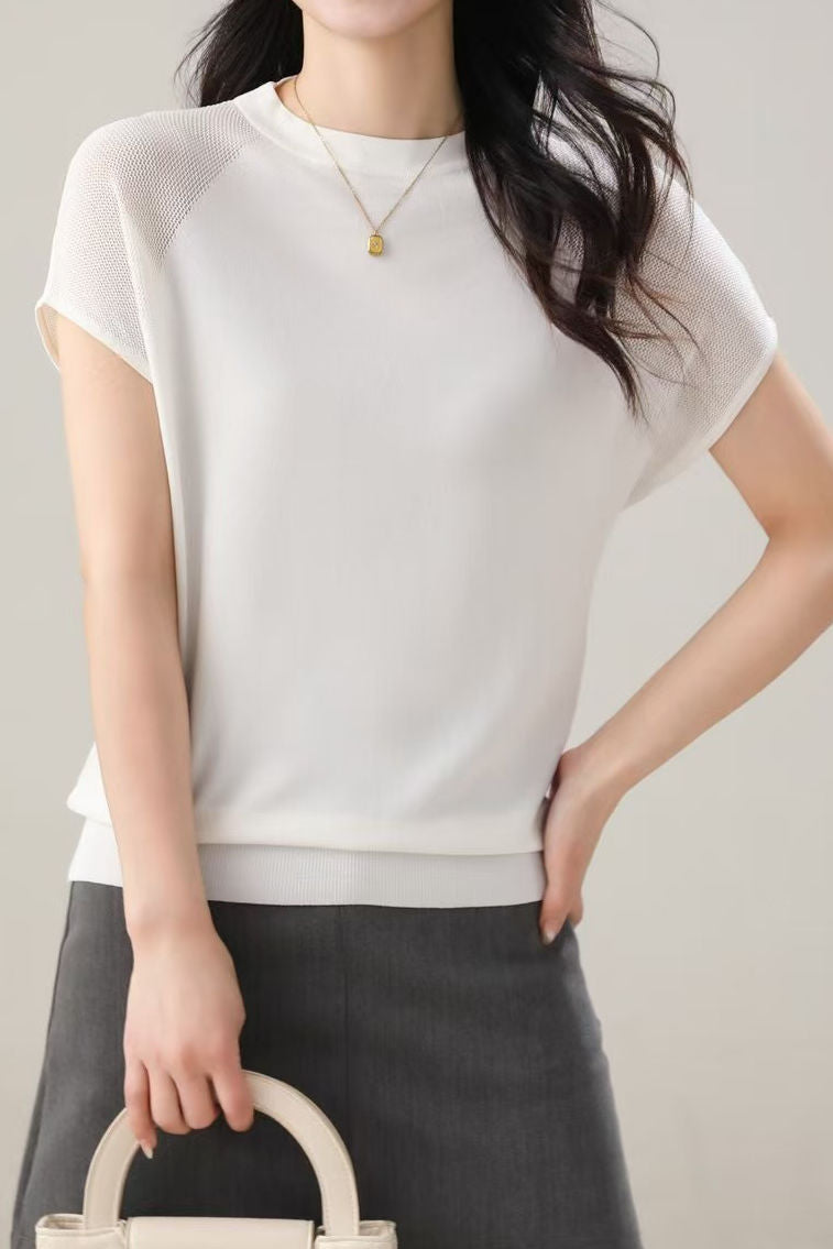 Chic versatile short sleeve knit top - liwisi