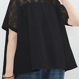 Loose T-Shirt with Lace Patchwork - liwisi