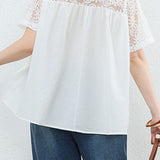 Loose T-Shirt with Lace Patchwork - liwisi
