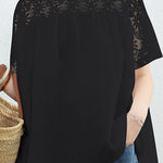 Loose T-Shirt with Lace Patchwork - liwisi
