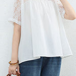 Loose T-Shirt with Lace Patchwork - liwisi
