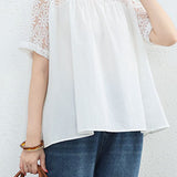 Loose T-Shirt with Lace Patchwork - liwisi