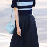 Casual Color-Block Striped A-Line Dress - liwisi