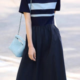Casual Color-Block Striped A-Line Dress - liwisi
