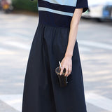 Casual Color-Block Striped A-Line Dress - liwisi