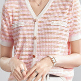 Elegant and Stylish Color-Block Striped Knit Top - liwisi