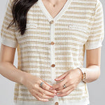 Elegant and Stylish Color-Block Striped Knit Top - liwisi