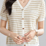 Elegant and Stylish Color-Block Striped Knit Top - liwisi