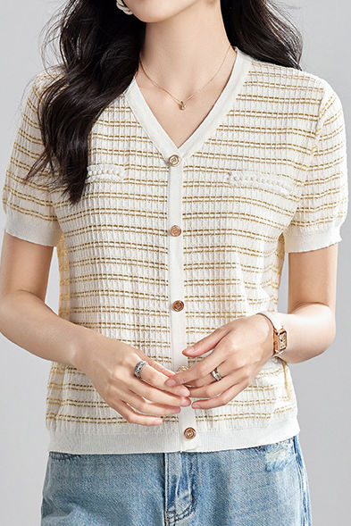Elegant and Stylish Color-Block Striped Knit Top - liwisi