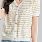 Elegant and Stylish Color-Block Striped Knit Top - liwisi