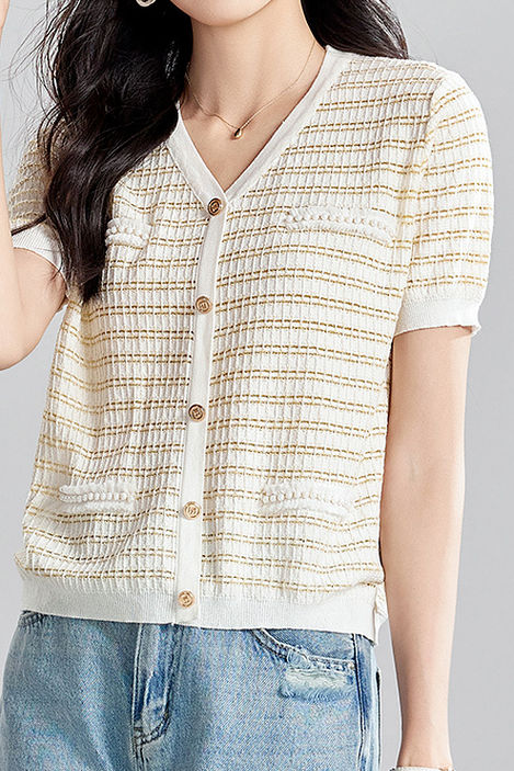 Elegant and Stylish Color-Block Striped Knit Top - liwisi