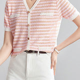 Elegant and Stylish Color-Block Striped Knit Top - liwisi