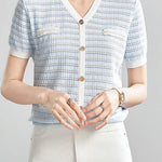 Elegant and Stylish Color-Block Striped Knit Top - liwisi