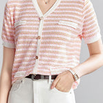 Elegant and Stylish Color-Block Striped Knit Top - liwisi