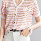 Elegant and Stylish Color-Block Striped Knit Top - liwisi