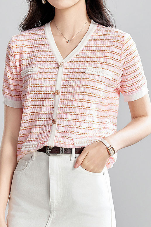 Elegant and Stylish Color-Block Striped Knit Top - liwisi