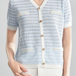 Elegant and Stylish Color-Block Striped Knit Top - liwisi