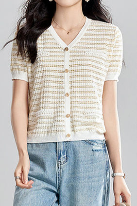 Elegant and Stylish Color-Block Striped Knit Top - liwisi