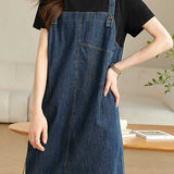 Casual Denim Dress with Faux Two-Piece Design