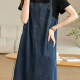 Casual Denim Dress with Faux Two-Piece Design